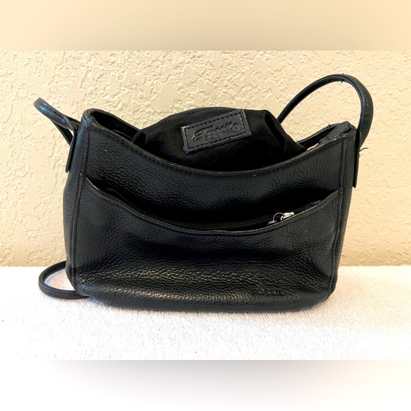 Fossil Vintage Purse Black Leather Small Crossbody Bag Key Charm Shoulder - Picture 9 of 10